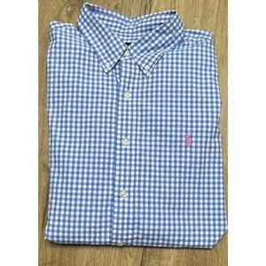 Polo Ralph Lauren Shirt Men XL Blue White Gingham Plaid Check Pink Pony Classic